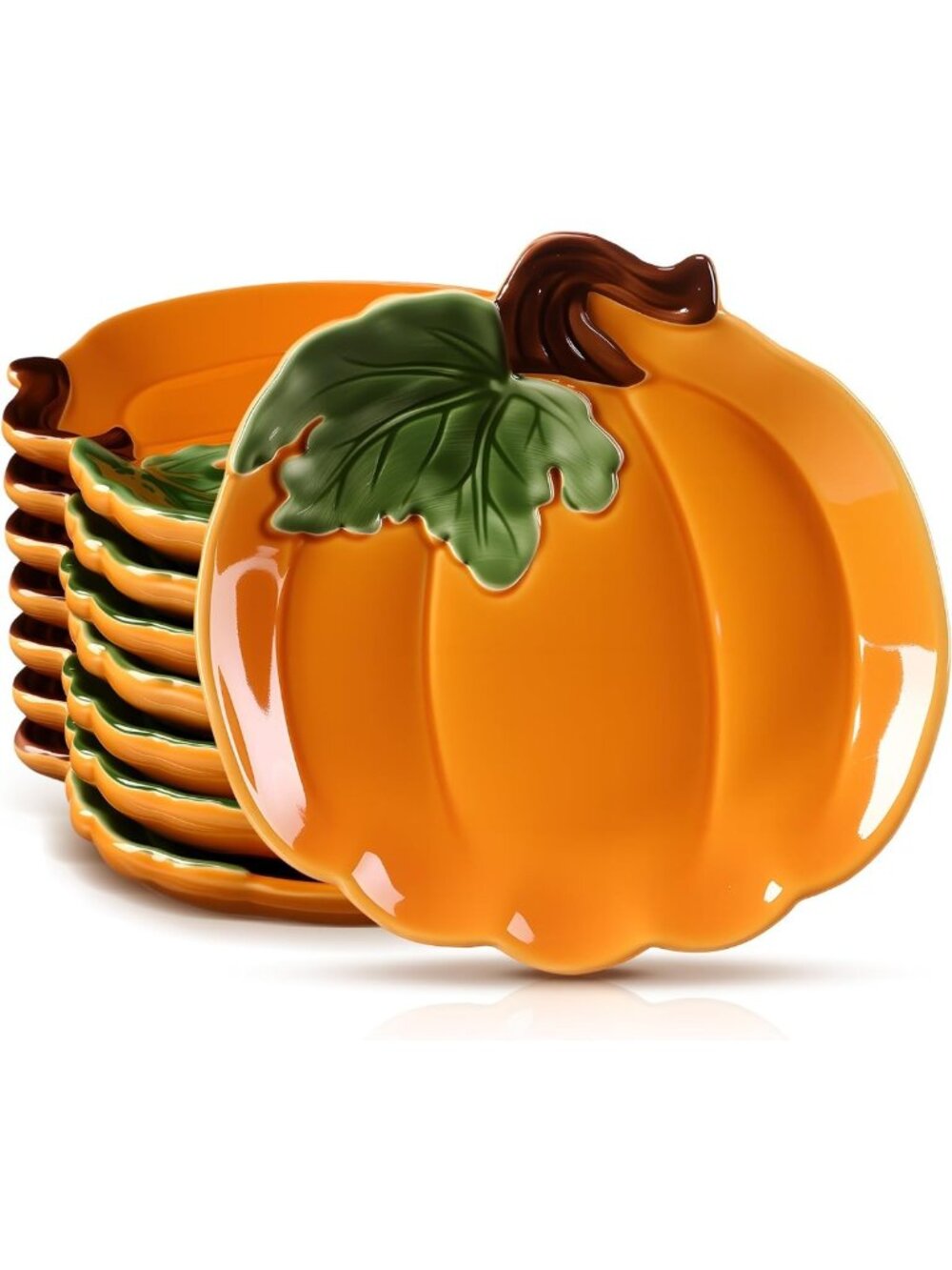 Set of 8 Ceramic Pumpkin Plates - Fall Appetizer Dishes for Autumn Decor